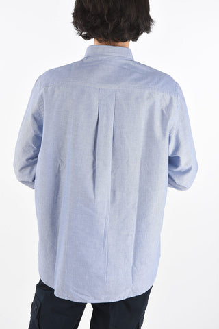 Camicia in Cotone Hopsack con Collo Button-down