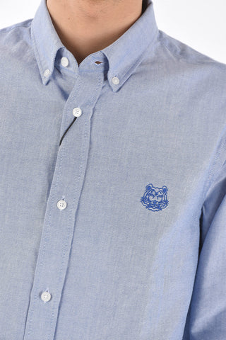 Camicia in Cotone Hopsack con Collo Button-down