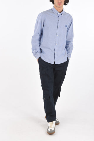 Camicia in Cotone Hopsack con Collo Button-down