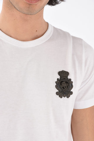 Crew Neck Logo Patch Cotton T-Shirt