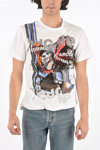 HOMME PLUS Crewneck Deconstructured T-shirt with Print