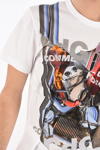 HOMME PLUS Crewneck Deconstructured T-shirt with Print