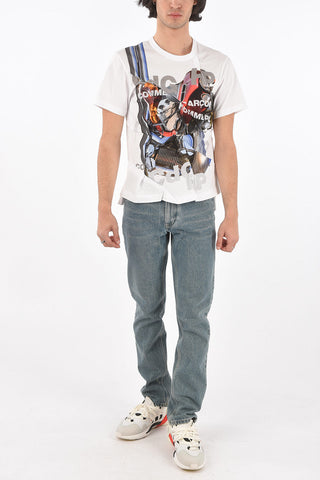 HOMME PLUS Crewneck Deconstructured T-shirt with Print