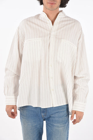 Mandarin Collar Pinstriped Shirt with Double Breast-pocket