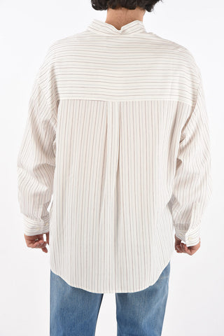 Mandarin Collar Pinstriped Shirt with Double Breast-pocket