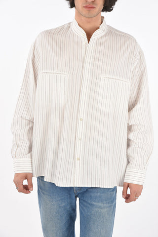 Mandarin Collar Pinstriped Shirt with Double Breast-pocket