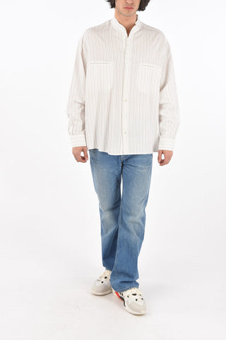 Mandarin Collar Pinstriped Shirt with Double Breast-pocket