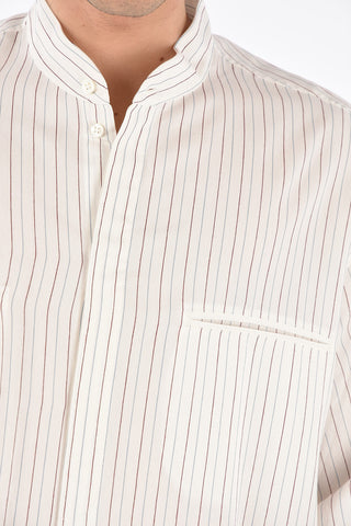 Mandarin Collar Pinstriped Shirt with Double Breast-pocket