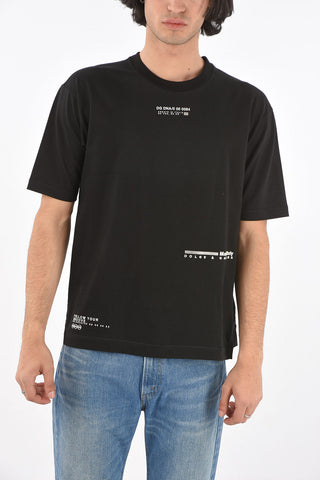 Crew Neck Embossed Print Cotton T-Shirt