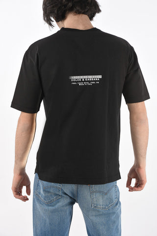 Crew Neck Embossed Print Cotton T-Shirt