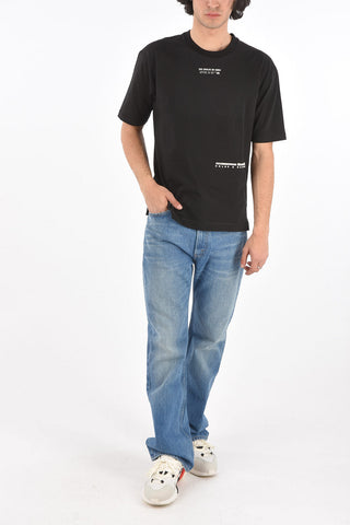 Crew Neck Embossed Print Cotton T-Shirt