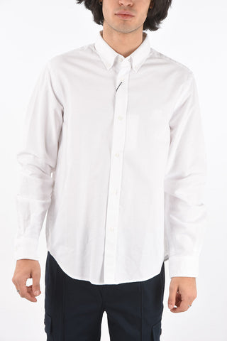Camicia in Cotone Hopsack con Collo Button-down