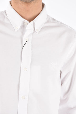 Camicia in Cotone Hopsack con Collo Button-down