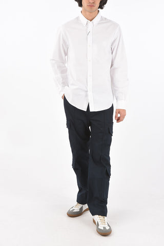Camicia in Cotone Hopsack con Collo Button-down