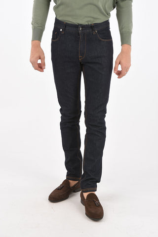 Dark wash skinny fit jeans with printed pocket