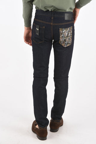 Dark wash skinny fit jeans with printed pocket