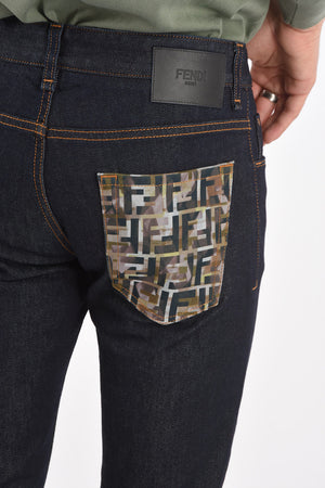 Dark wash skinny fit jeans with printed pocket