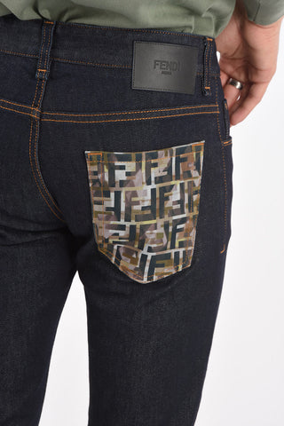 Dark wash skinny fit jeans with printed pocket