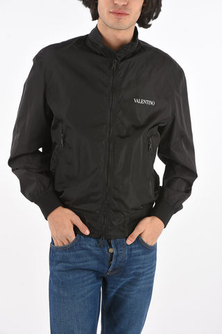 Bomber in Nylon con Collo con Chiusira in Velcro