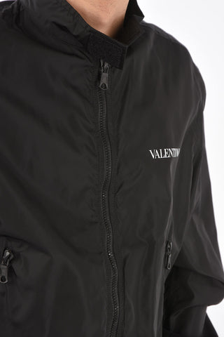 Bomber in Nylon con Collo con Chiusira in Velcro