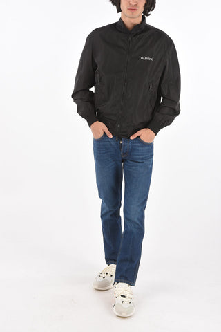 Bomber in Nylon con Collo con Chiusira in Velcro