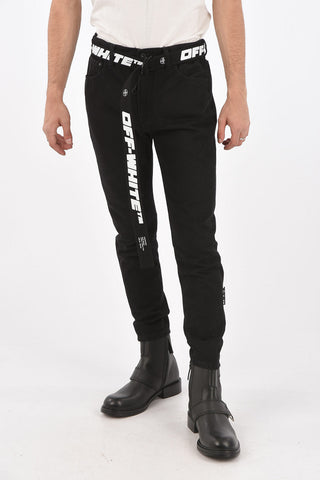 Low Crotched Jeans With Logo Printed Belt 15cm