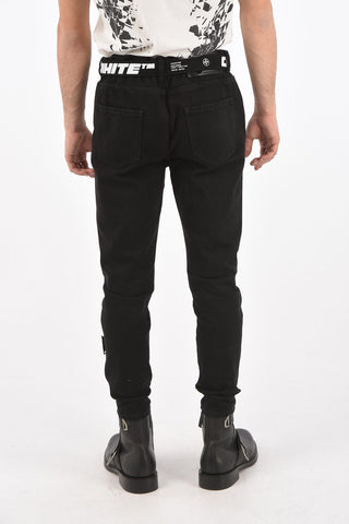 Low Crotched Jeans With Logo Printed Belt 15cm