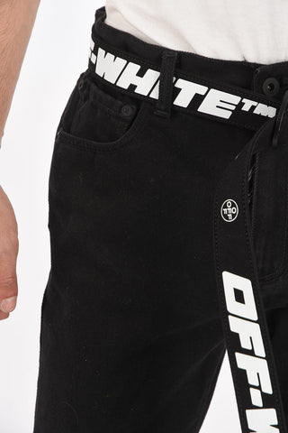 Low Crotched Jeans With Logo Printed Belt 15cm