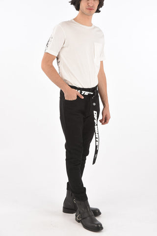 Low Crotched Jeans With Logo Printed Belt 15cm