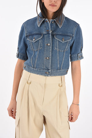 Giubbotto Crop in Denim a Maniche Corte