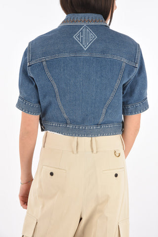 Giubbotto Crop in Denim a Maniche Corte