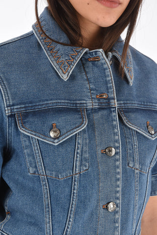 Giubbotto Crop in Denim a Maniche Corte