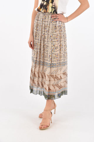 Back Zipped Patterned Pleated Skirt