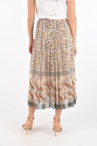 Back Zipped Patterned Pleated Skirt