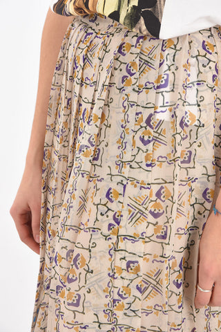 Back Zipped Patterned Pleated Skirt