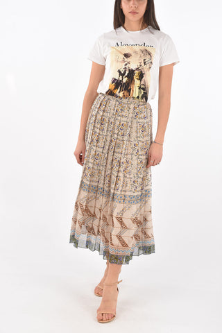 Back Zipped Patterned Pleated Skirt
