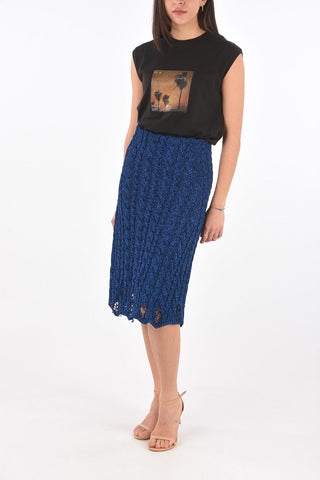 Distressed Lurex Midi Skirt