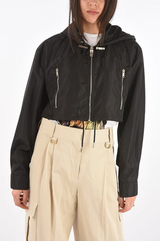 Printed Logo Hooded Crop Windbreaker