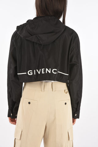 Printed Logo Hooded Crop Windbreaker