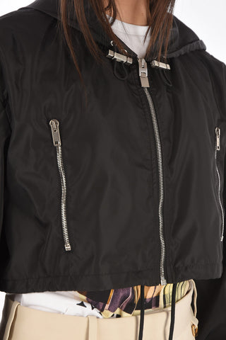Printed Logo Hooded Crop Windbreaker