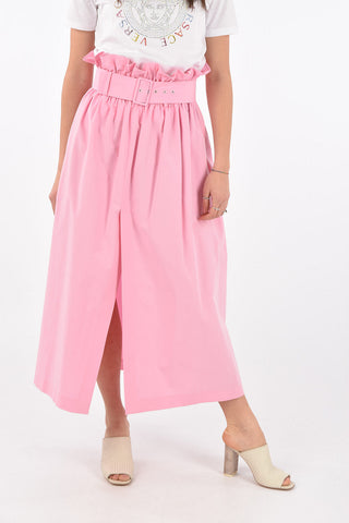 Front Split Cotton Skirt with Belt