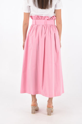Front Split Cotton Skirt with Belt