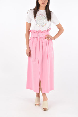 Front Split Cotton Skirt with Belt