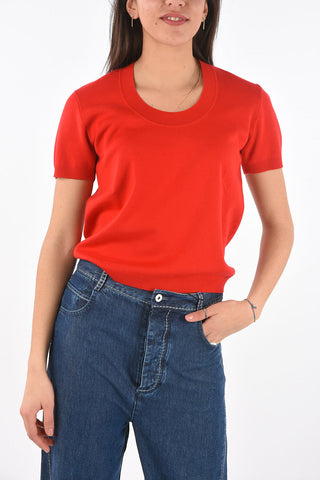 Maglia Girocollo a Maniche Corte in Misto Cashmere