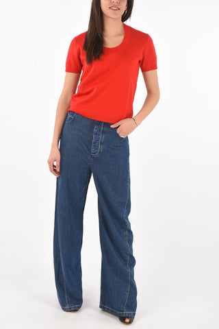 Maglia Girocollo a Maniche Corte in Misto Cashmere
