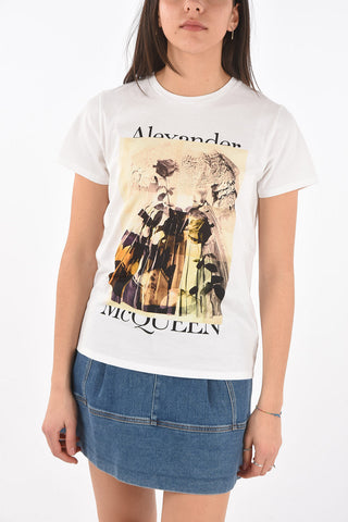 Crew Neck Printed Rose Cotton T-Shirt