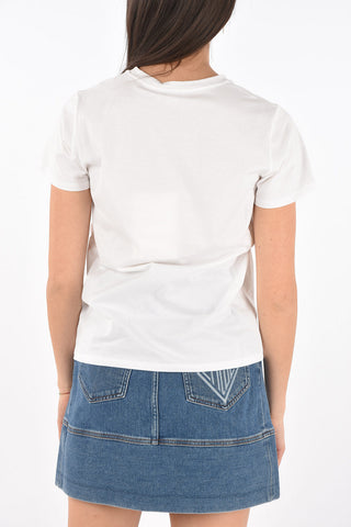 Crew Neck Printed Rose Cotton T-Shirt