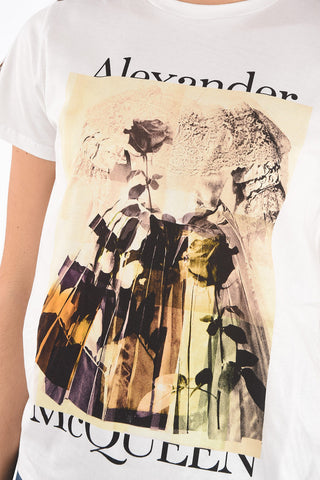 Crew Neck Printed Rose Cotton T-Shirt