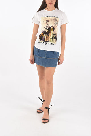 Crew Neck Printed Rose Cotton T-Shirt
