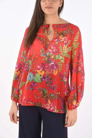 Blusa in Seta e Cotone con Motivo Floreale